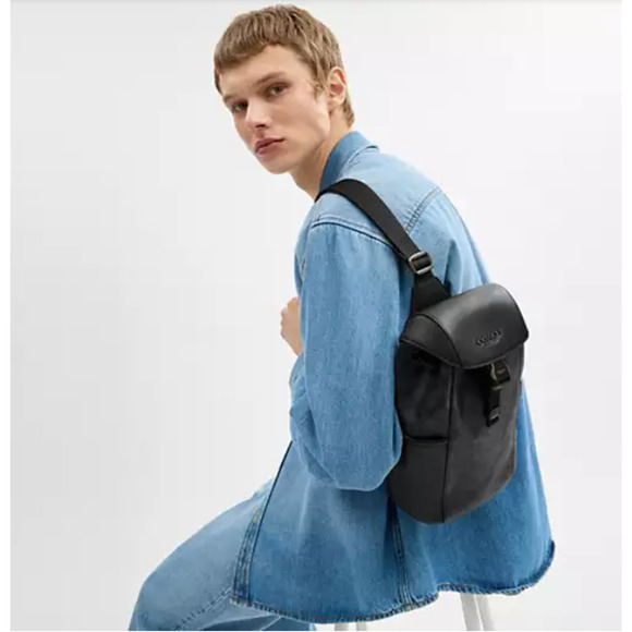 Coach Racer Pack Signature In Canvas & Leather Charcoal Black CT712 NWT - Picture 6 of 9